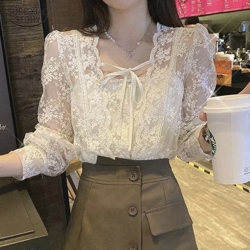 シフォンフラワーレーストップス